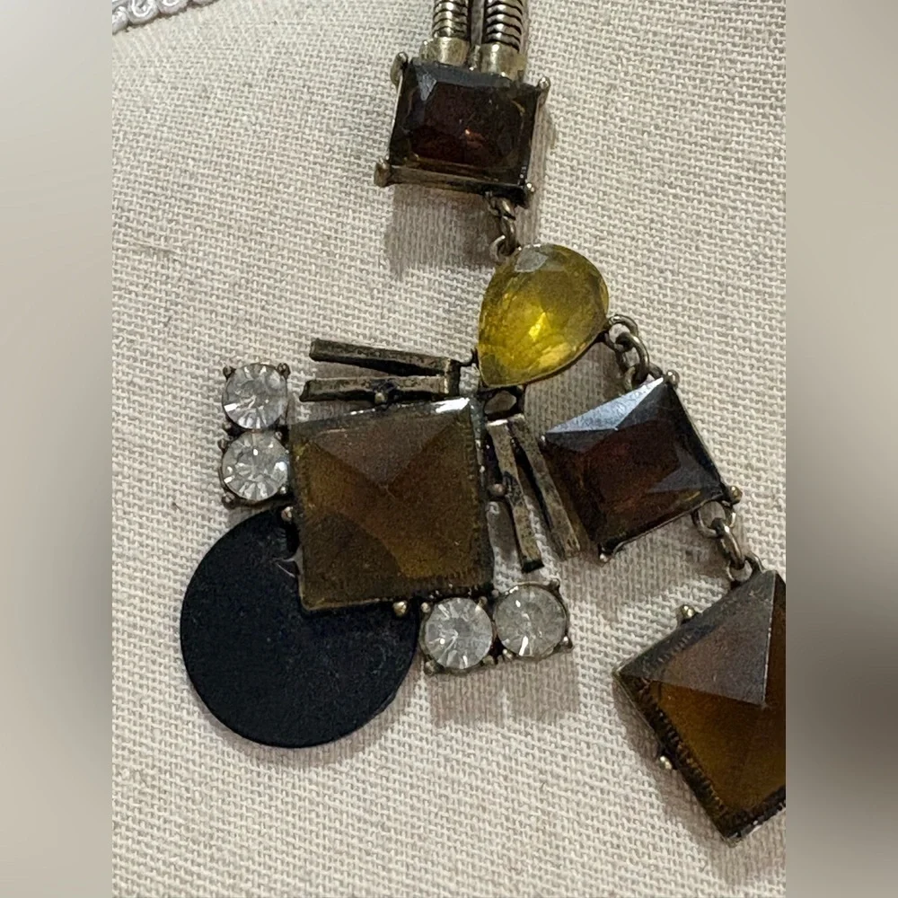 Vintage Sohi Denise gold costume statement necklace with yellow and brown stones - Picture 10 of 14